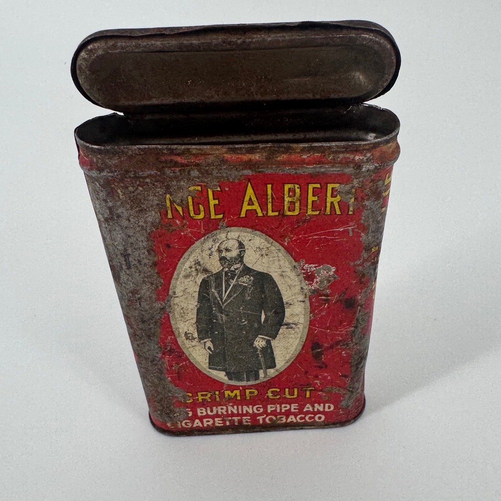 Prince Albert Crimp Cut Vintage Pocket Tobacco Tin Red Rustic Collectible